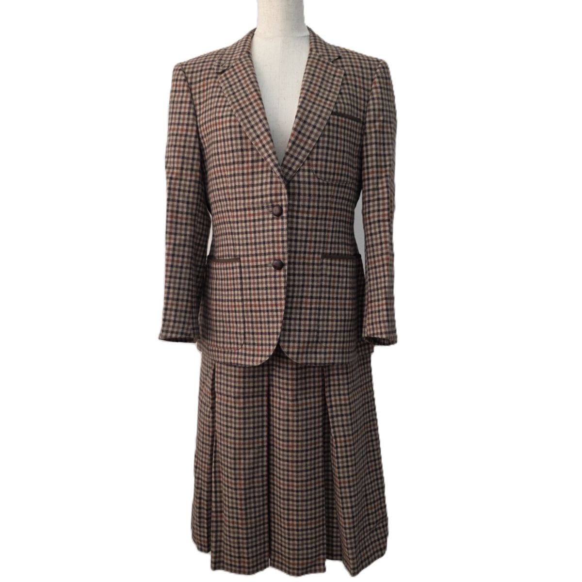 Burberrys バーバリーズ ヴィンテージ 千鳥格子 チェック ジャケット プリーツスカート セットアップ ウール  レディース【中古】