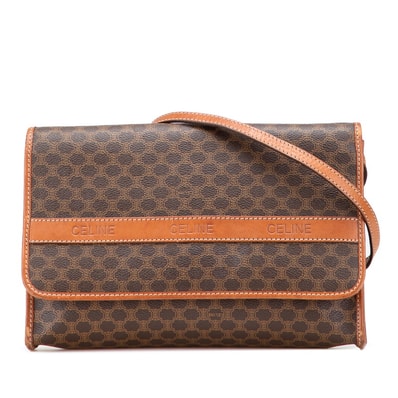 セリーヌ マカダム 斜め掛け ショルダーバッグ ブラウン PVC レザー レディース CELINE 中古