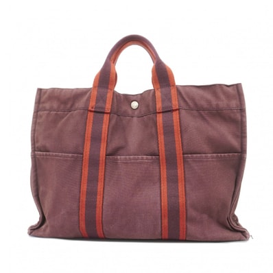 【6fb3090-k】エルメス トートバッグ フールトゥMM キャンバス ボルドー シルバー金具【中古】メンズ レディース ユニセックス