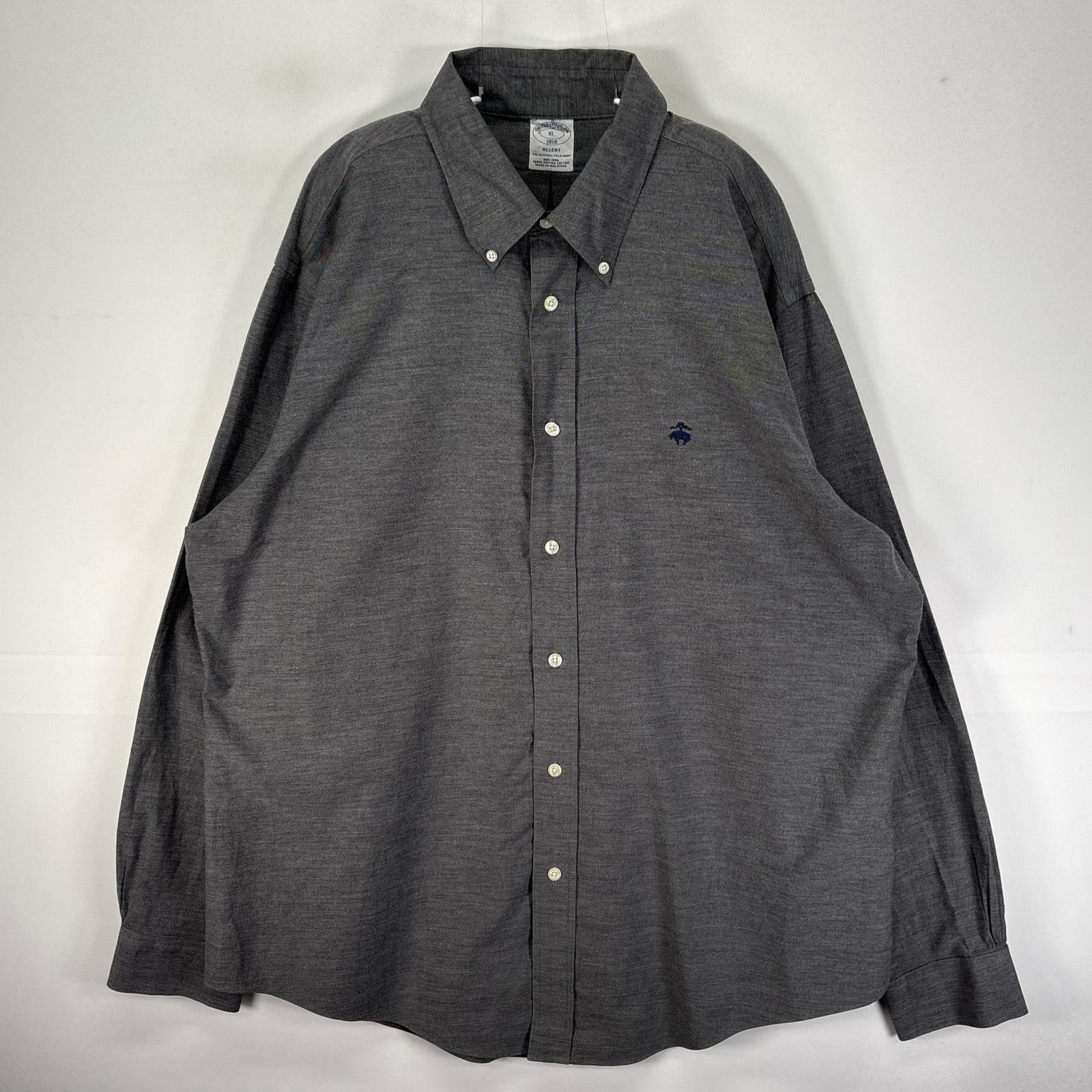 古着 ブルックスブラザーズ Brooks Brothers 長袖シャツ ボタンダウン ワンポイント XL  グレー系 無地 メンズ