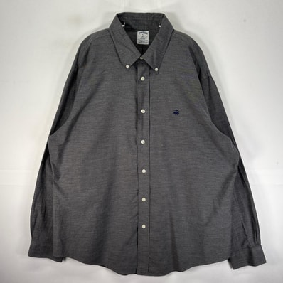 古着 ブルックスブラザーズ Brooks Brothers 長袖シャツ ボタンダウン ワンポイント XL グレー系 無地 メンズ