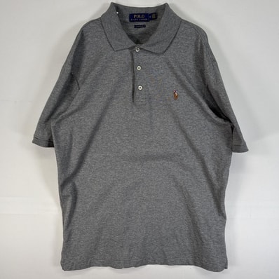 古着 ポロ・ラルフローレン POLO RALPH LAUREN 半袖 ポロシャツ ロゴ 刺繍 3ボタン M グレー 無地 メンズ