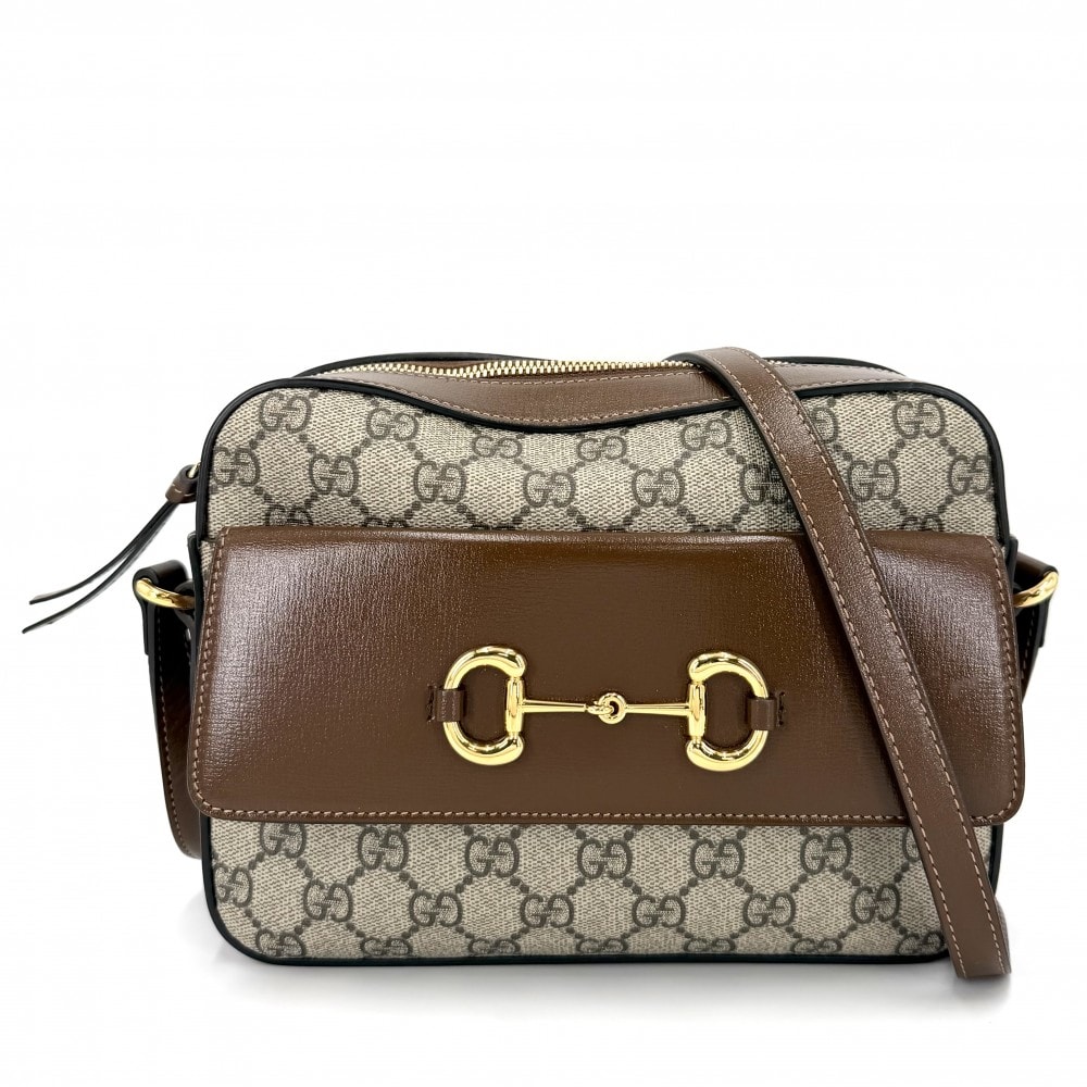 GUCCI グッチ ショルダーバッグ ホースビット1955 ポシェット 肩掛け 斜め掛け 645454 GGスプリームキャンバス レザー ブラウン 茶 ベージュ ゴールド金具 レディース【中古品】