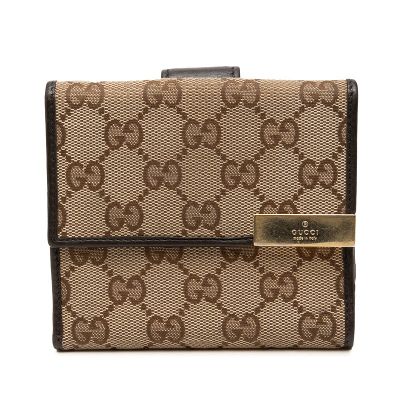 グッチ GGキャンバス 二つ折り財布 257015 ベージュ ブラウン キャンバス レザー レディース GUCCI 中古