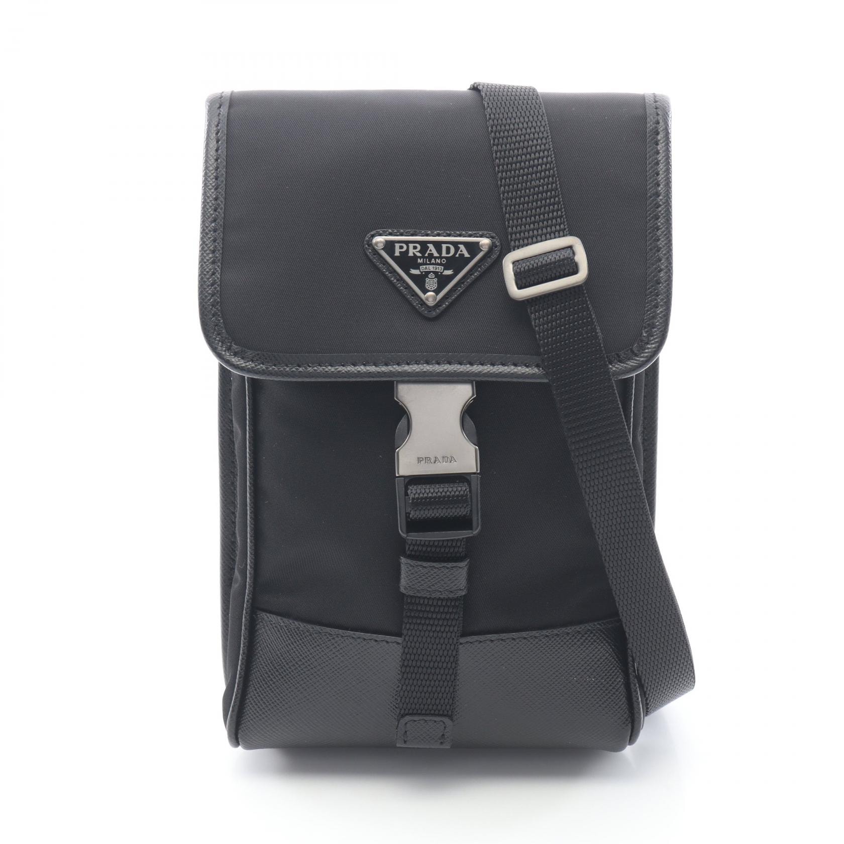 プラダ PRADA フォンケース ショルダーバッグ バッグ ナイロン サフィアーノレザー レディース ブラック系 2ZH1092DMH 【中古】