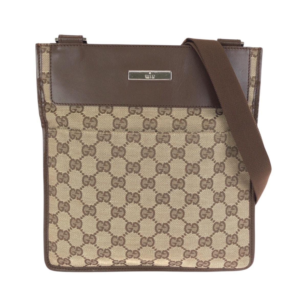 GUCCI グッチ ブラウン ベージュ シルバー金具 GGキャンバス レザー/ ショルダーバッグ メッセンジャーバッグ 602131 【中古】