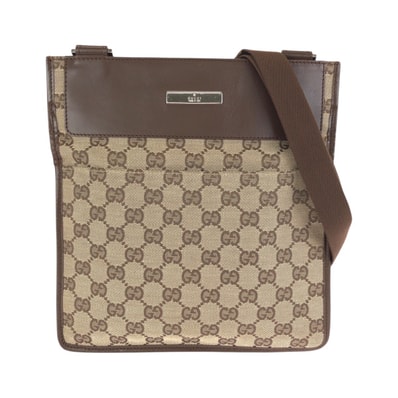 GUCCI グッチ ブラウン ベージュ シルバー金具 GGキャンバス レザー/ ショルダーバッグ メッセンジャーバッグ 602131 【中古】