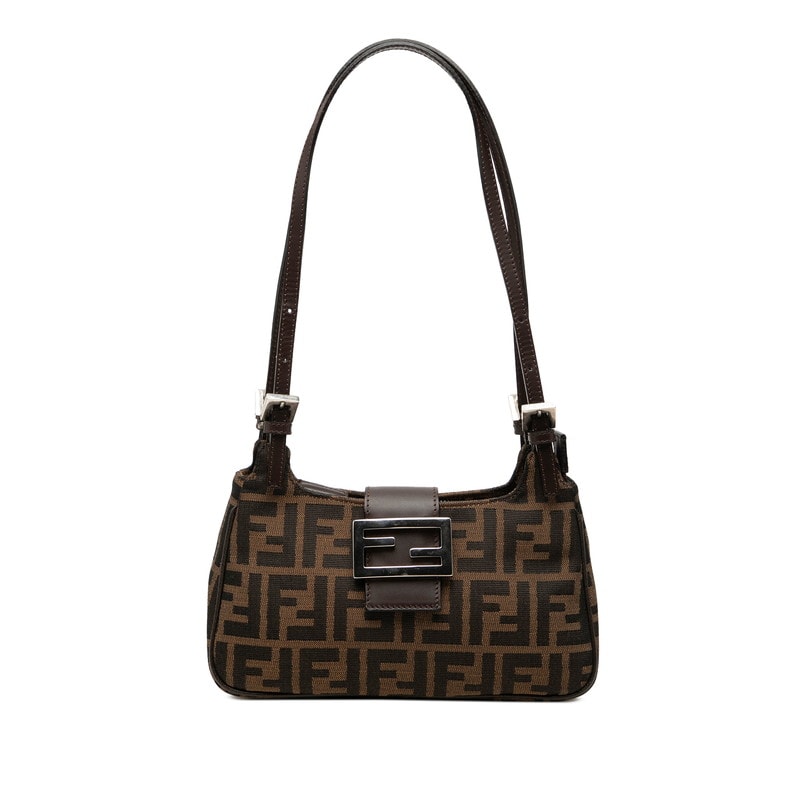 フェンディ ズッカ ハンドバッグ ワンショルダーバッグ ブラウン ブラック キャンバス レザー レディース FENDI 中古