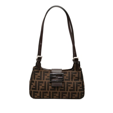 フェンディ ズッカ ハンドバッグ ワンショルダーバッグ ブラウン ブラック キャンバス レザー レディース FENDI 中古