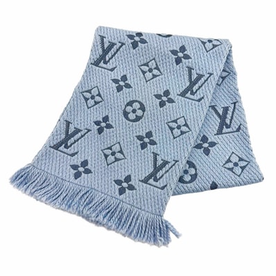 美品 ルイヴィトン マフラー エシャルプ ロゴマニア ライトブルー M75702