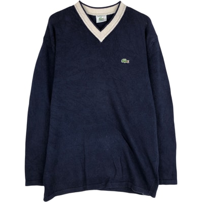 古着 ラコステ LACOSTE ワンポイント Vネック コットンニットセーター スペイン製 メンズL相当/eaa645909