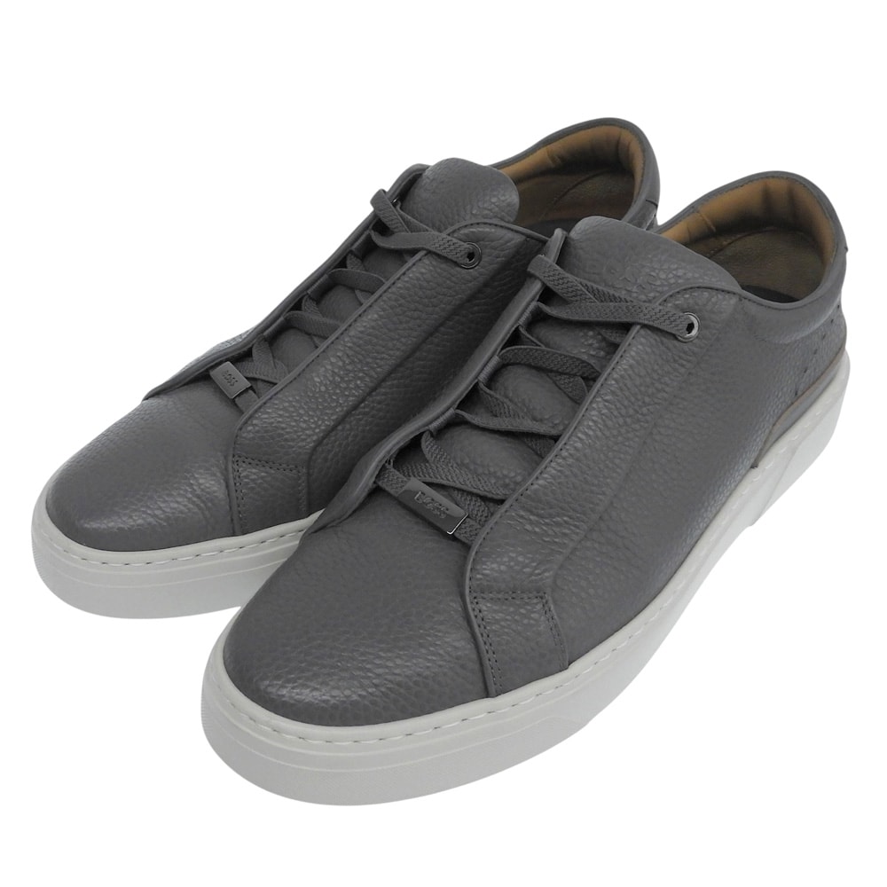 ボス 美品 Gray レザー ローカット スニーカー シューズ メンズ ダークグレー 29.0cm 50545153 44
