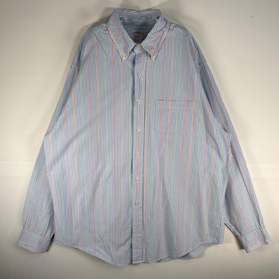 古着 ブルックスブラザーズ Brooks Brothers シアサッカー 長袖シャツ ストライプ ボタンダウン L ブルー系 マルチカラー メンズ