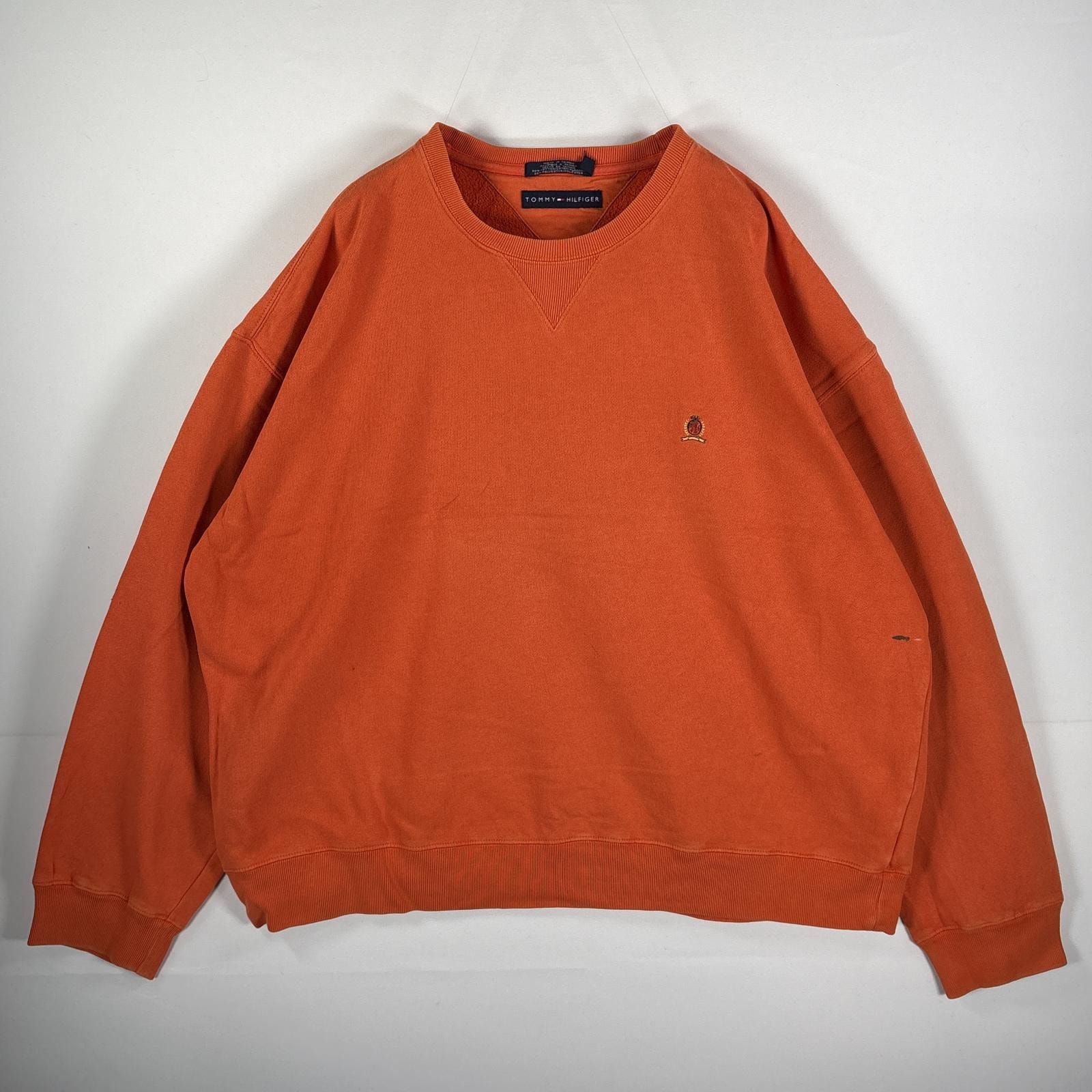 古着 トミーヒルフィガー TOMMY HILFIGER スウェット クルーネック 両Vガゼット ボックスシルエット 14041  オレンジ メンズ