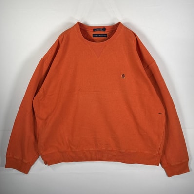 古着 トミーヒルフィガー TOMMY HILFIGER スウェット クルーネック 両Vガゼット ボックスシルエット 14041 オレンジ メンズ