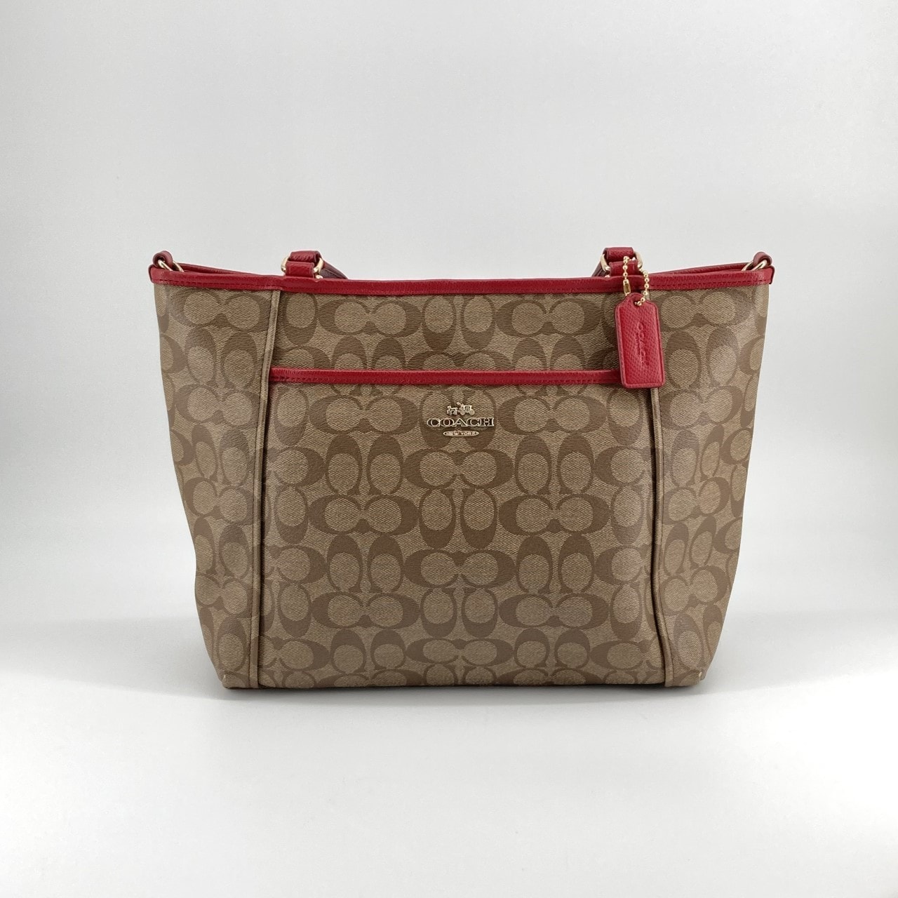 COACH(コーチ) シグネチャー 2WAY レザー F33998 トートバッグ ベージュ×レッド