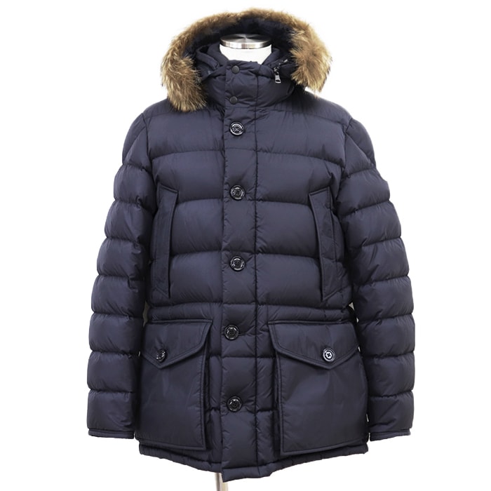 【美品】MONCLER モンクレール ダウンジャケット サイズ 5 メンズ コート コヨーテファー N-3B ミリタリー ワッペン フード デタッチャブル フード取り外し可 ダブルジップ アウター ネイビー 紺