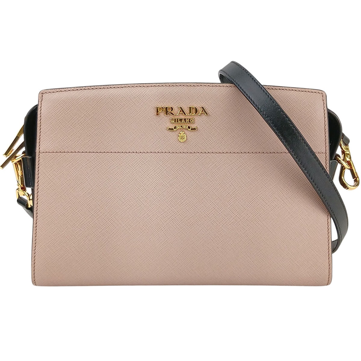 PRADA プラダ サフィアーノ ロゴ ショルダーバッグ 1BH104 レザー ピンクベージュ レディース【中古】