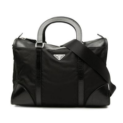 プラダ 三角ロゴプレート ハンドバッグ ショルダーバッグ 2WAY ブラック ナイロン レザー レディース PRADA 【中古】