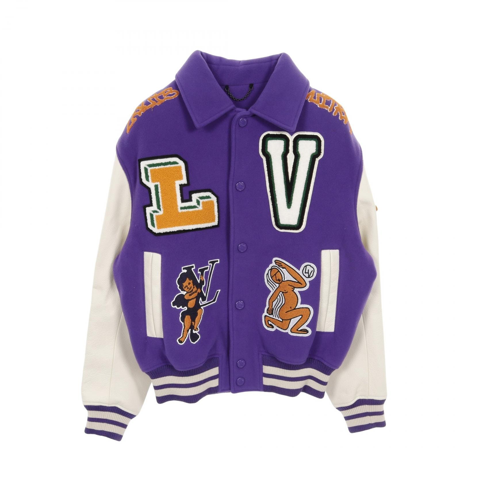 ルイ・ヴィトン LOUIS VUITTON マルチパッチ ミックスドレザーバーシティ ブルゾン 衣料品 アウター ウール レザー パープル メンズ パープル系 / ホワイト系 / マルチカラー RM222 MJY HNL90E 【中古】