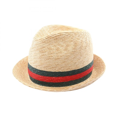 グッチ GUCCI シェリーライン ハット 帽子 ストロー メンズ レディース ベージュ系 / グリーン系 / レッド系 434760 【中古】