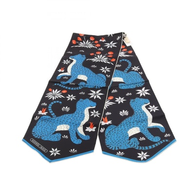 エルメス HERMES ECHARPE DE SOIE LES LEOPARDS スカーフ 衣料品 シルク シルク レディース ブラック系 / ブルー系 【中古】