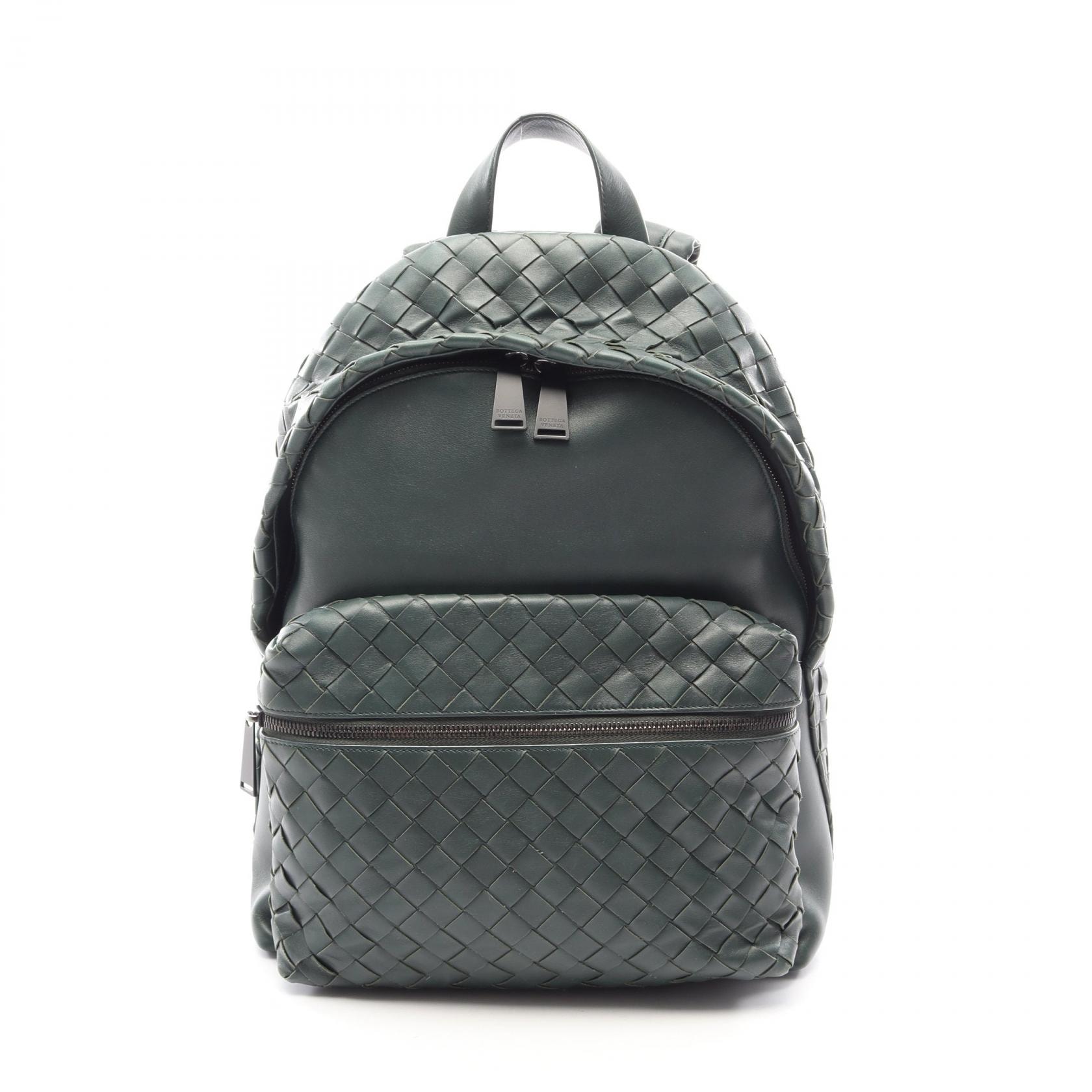 ボッテガヴェネタ BOTTEGA VENETA イントレチャート リュックサック バックパック バッグ レザー メンズ グリーン系 【中古】