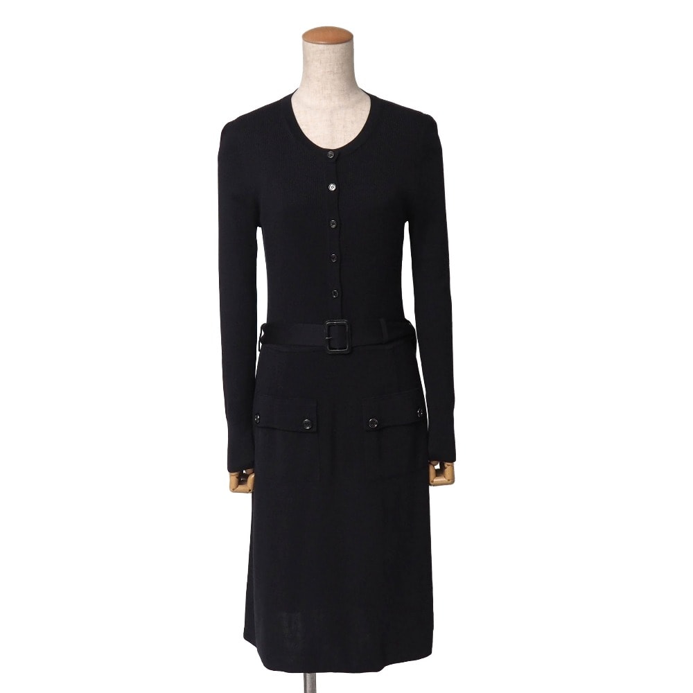 BURBERRY バーバリー ワンピース サイズ40 総シルク ニットワンピ―ス フレア ベルテッド ミディアム丈 ブランド古着【中古】20261024/RB1366