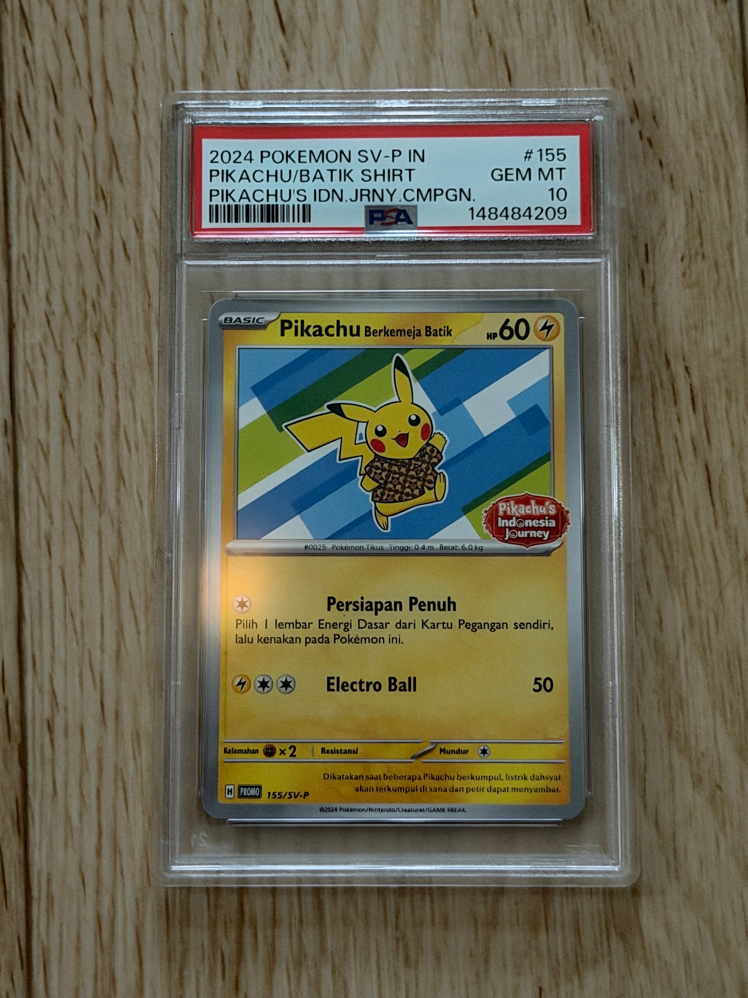 【PSA10】インドネシア語 バティックシャツ ピカチュウ ヒトデマン柄 155 バティックシャツを着たピカチュウ (ヒトデマン柄) P [SV-P 155