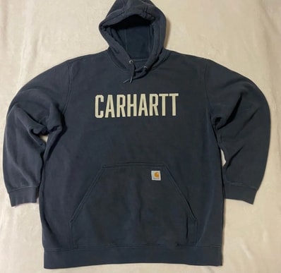 Carhartt カーハート ロゴパーカー XLサイズ ネイビー OriginalFit 裏起毛 フーディー プルオーバー