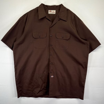 古着 ディッキーズ Dickies 半袖シャツ ワークシャツ 無地 大きいサイズ ワンポイントロゴ 14042 ブラウン メンズ