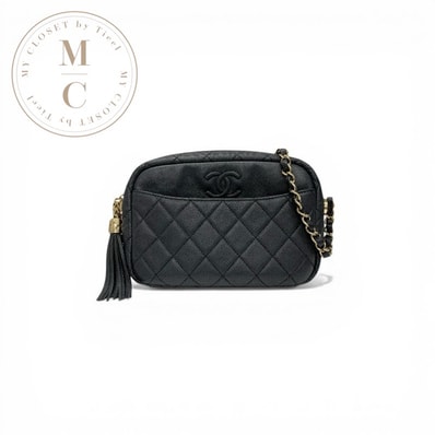 シャネル CHANEL バッグ ショルダーバッグ ブラック ゴールド ココマーク カメラバッグ タッセル チェーン