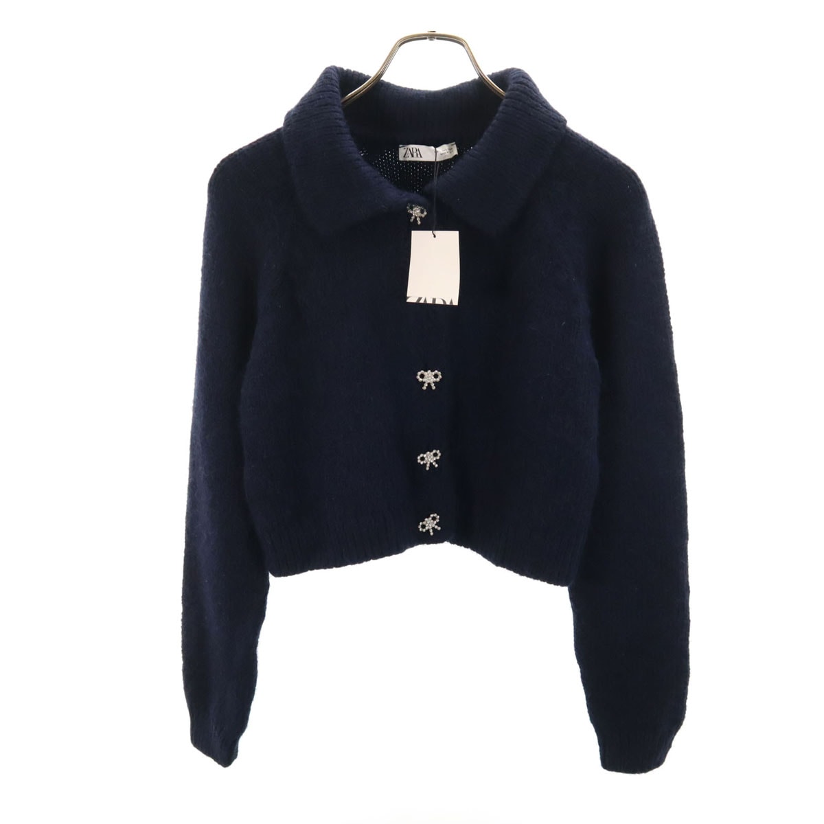 未使用 ZARA ザラ 長袖 ニットカーディガン L ネイビー