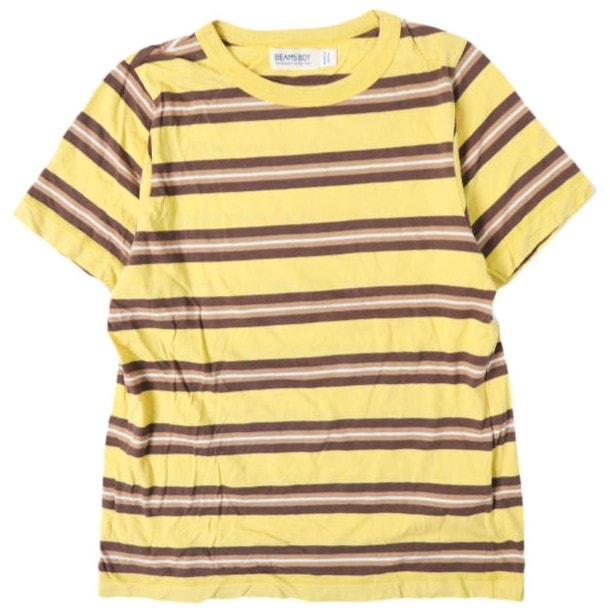 BEAMS BOY ビームスボーイ 日本製 マルチボーダークルーネックショートスリーブTシャツ 13-04-0553-654 ONE SIZE YELLOW 半袖 トップス g13810