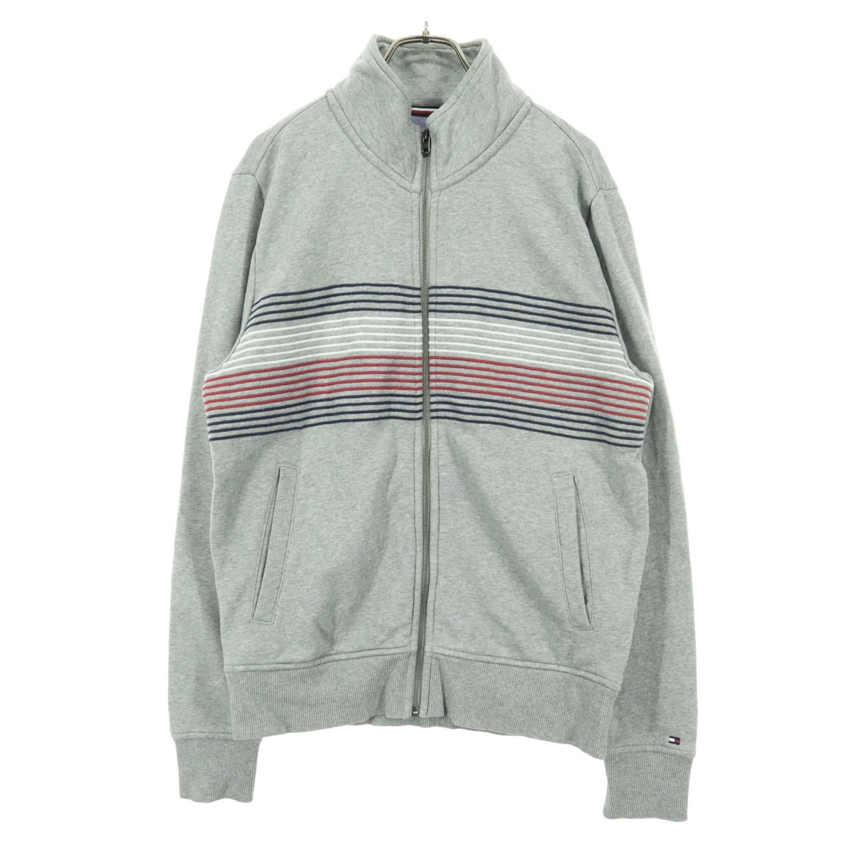 TOMMY HILFIGER トミーヒルフィガー ボーダー刺繍 ジップアップ トレーナー M グレー MW0MW08488