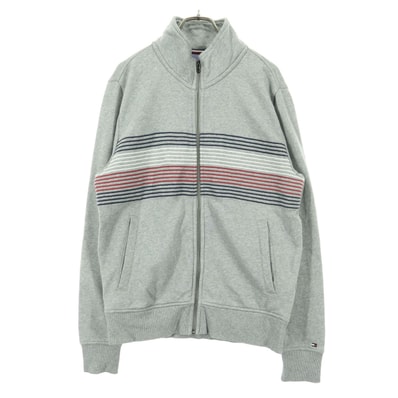 TOMMY HILFIGER トミーヒルフィガー ボーダー刺繍 ジップアップ トレーナー M グレー MW0MW08488