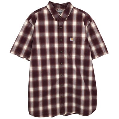 古着 カーハート Carhartt RELAXED FIT オンブレチェック ボタンダウン 半袖 ワークシャツ メンズXL相当/eaa477534