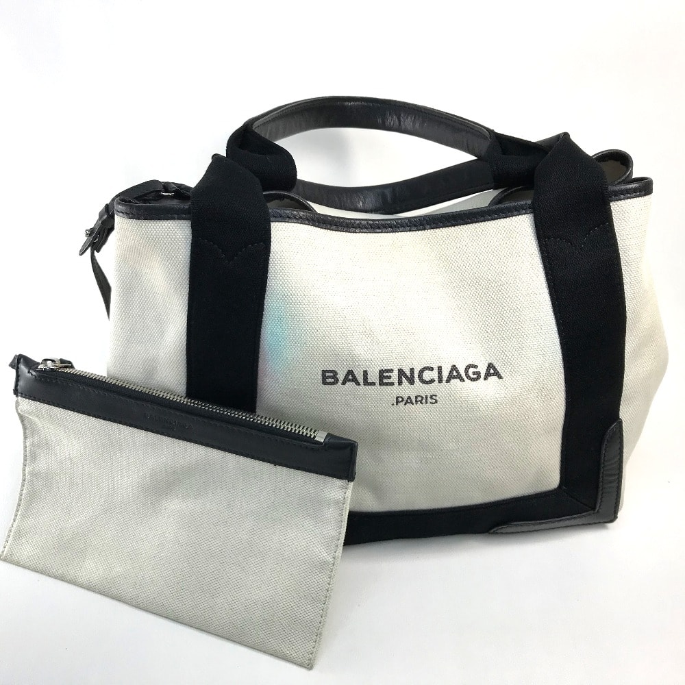 バレンシアガ BALENCIAGA カバS 339933  カバン ロゴ トートバッグ ハンドバッグ キャンバス/レザー ホワイト×ブラック