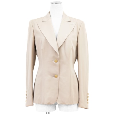 【SALE】GUCCI グッチ ジャケット テーラード サイズ 40 レディース トロピカル 2B ピークドラペル 総裏仕立て フルライニング ウール100% アウター ベージュ イタリア製