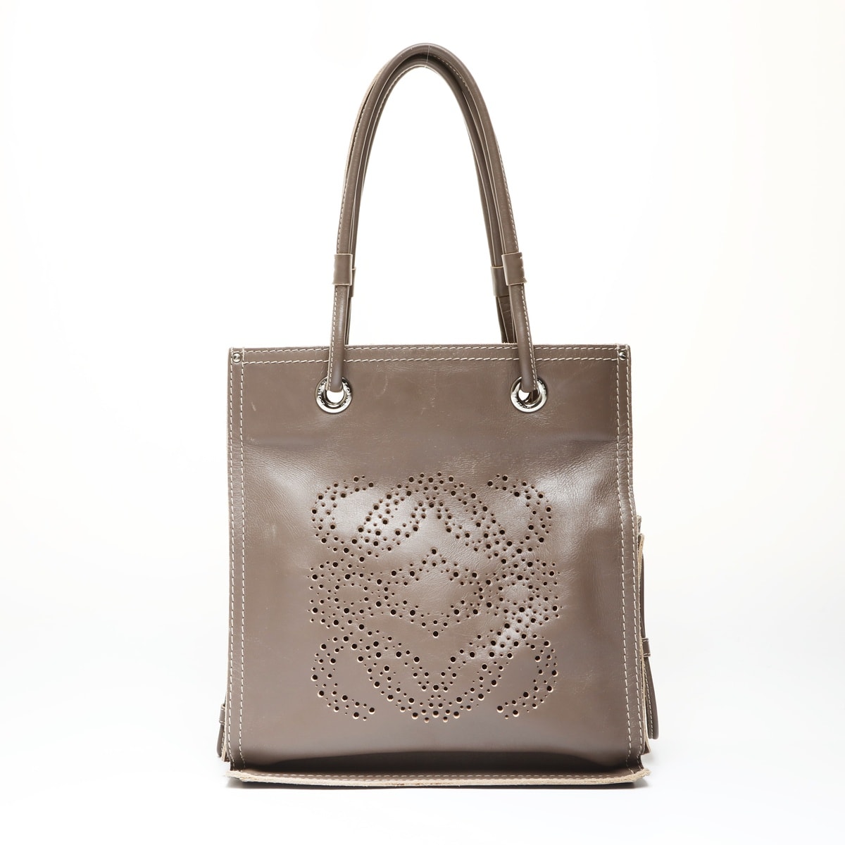 ロエベ LOEWE アナグラム レザー グレーブラウン トートバッグ【中古】