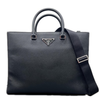 PRADA 現行品 美品 プラダ サフィアーノ トートバッグ 2VG101 2way ショルダーバッグ レザー ブラック クロスボディ ハンドバッグ ビジネスバッグ ABランク 鑑定済 中古 プラダバッグ【定価616,000円】
