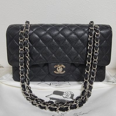 CHANEL キャビアスキン 二重蓋 シルバー金具 マトラッセ 本物