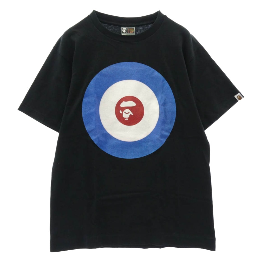 A BATHING APE アベイシングエイプ Tシャツ ラメ加工 サークルフェイスロゴ クルーネック 半袖 Tシャツ ブラック系 M【中古】