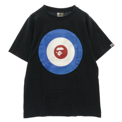 A BATHING APE アベイシングエイプ Tシャツ ラメ加工 サークルフェイスロゴ クルーネック 半袖 Tシャツ ブラック系 M【中古】