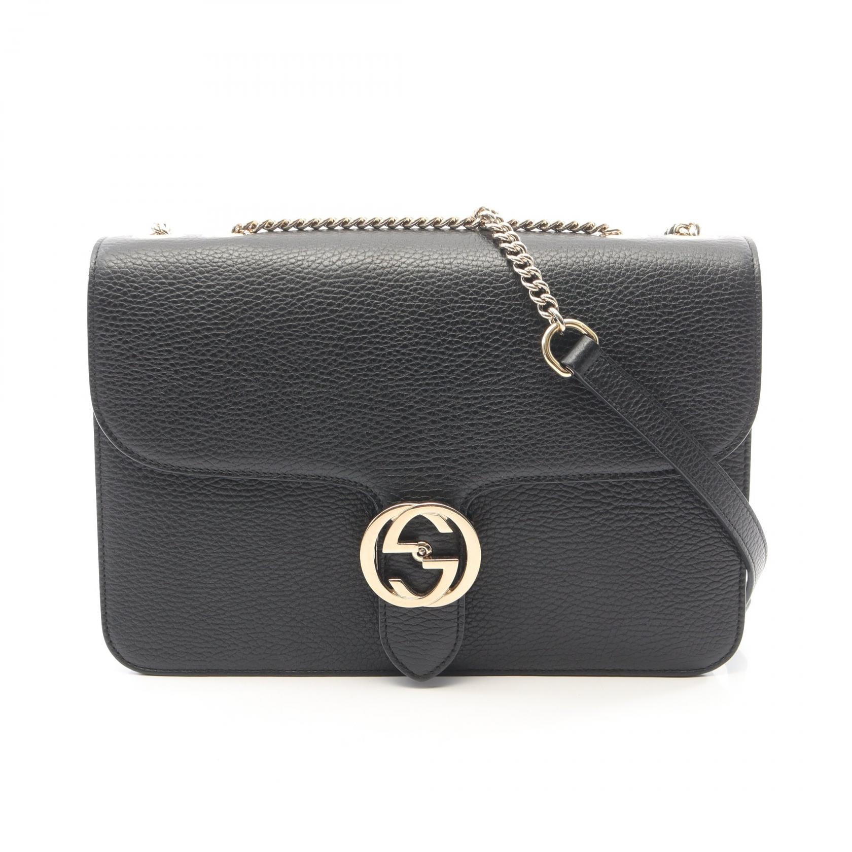 グッチ GUCCI インターロッキングG ショルダーバッグ バッグ レザー レディース ブラック系 510303 【中古】