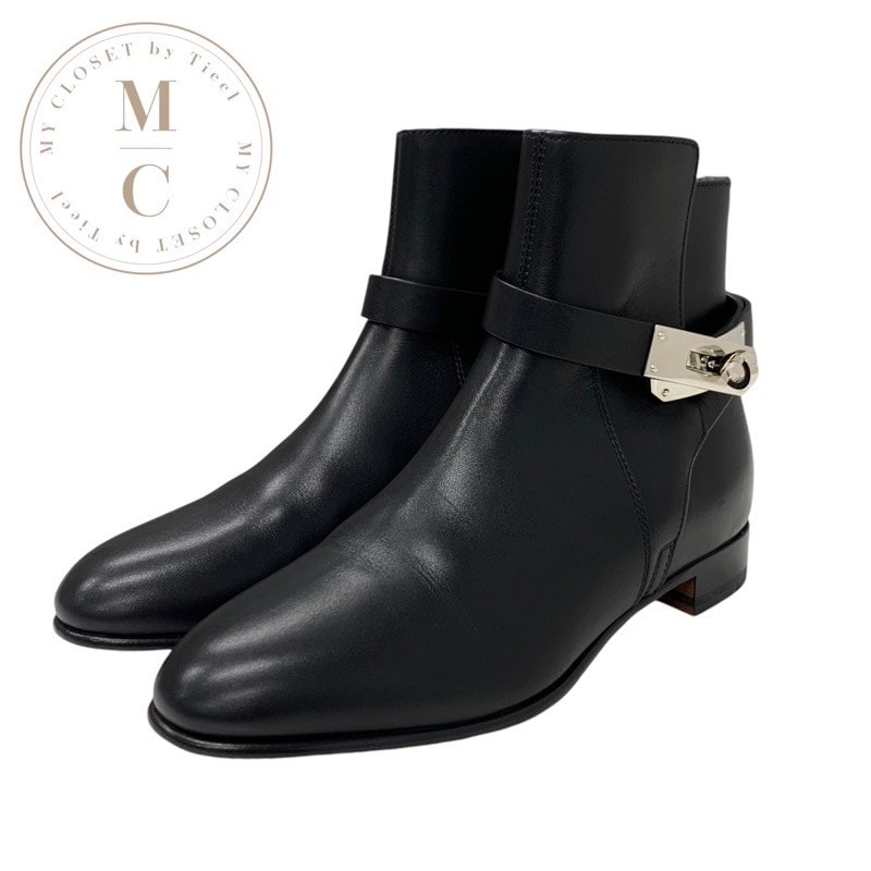 エルメス HERMES ネオ ブーツ ショートブーツ 靴 シューズ レザー ブラック 黒 シルバー ケリー金具