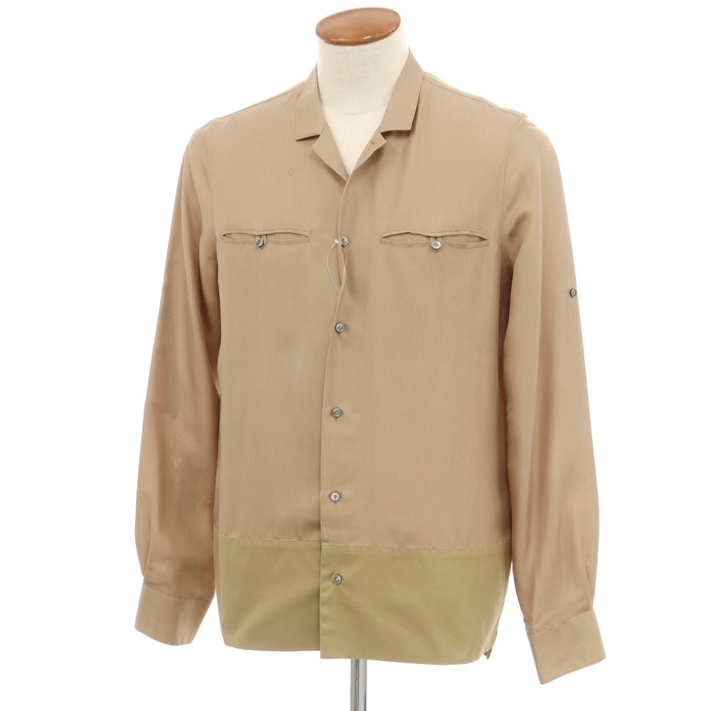 【中古】ヴァレンティノ VALENTINO シルク オープンカラー カジュアルシャツ ベージュ【サイズ39】【メンズ】