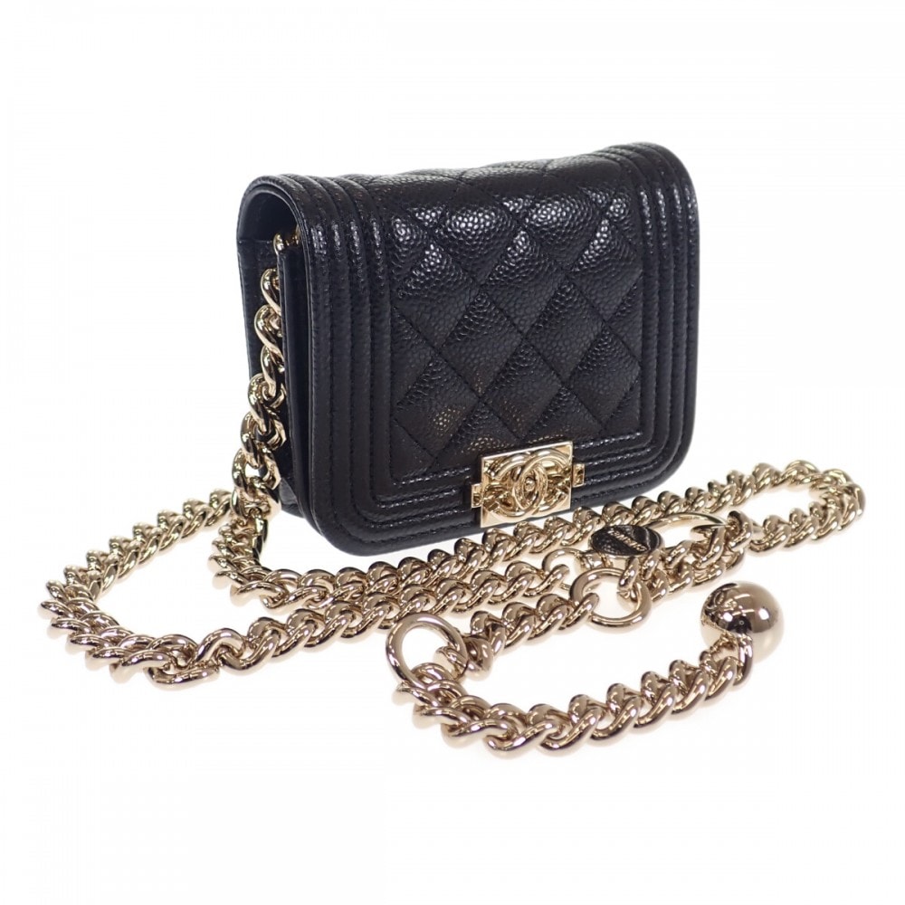 シャネル CHANEL ボーイシャネル ベルトバッグ チェーン AP2302_B06291_94305 コインケース キャビアスキン ブラック ゴールド金具 レディース【中古】【Aランク】