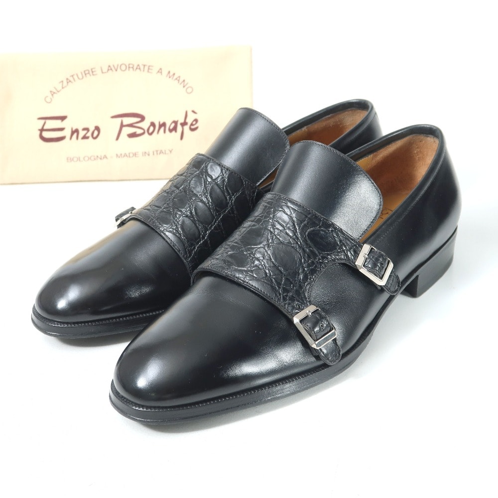 Enzo Bonafe エンツォ ボナフェ ドレスシューズ サイズ7 ダブルモンク ストラップ クロコダイル レザー 靴 ブランド古着【中古】20250624/RA4583
