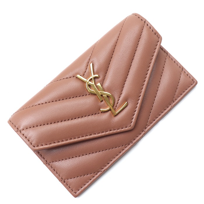 SAINT LAURENT サンローラン カサンドラ フラグメント フラップ カードケース BARELY PINK 612808AAA445922 レディース【中古】【美品】